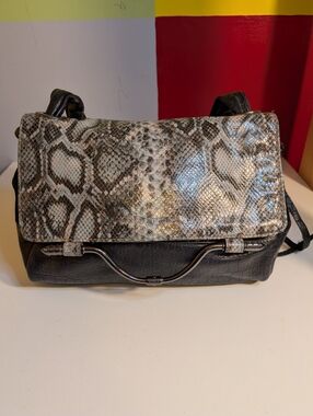 Aimee Kestenberg Snake Print Crossbody Bag Black Flap Purse